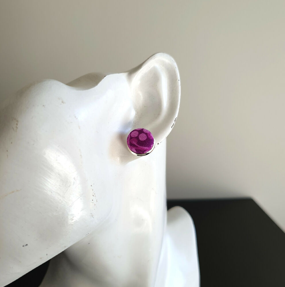 1.4cm Round Purple Bubble cotton fabric Cabochon stud earrings