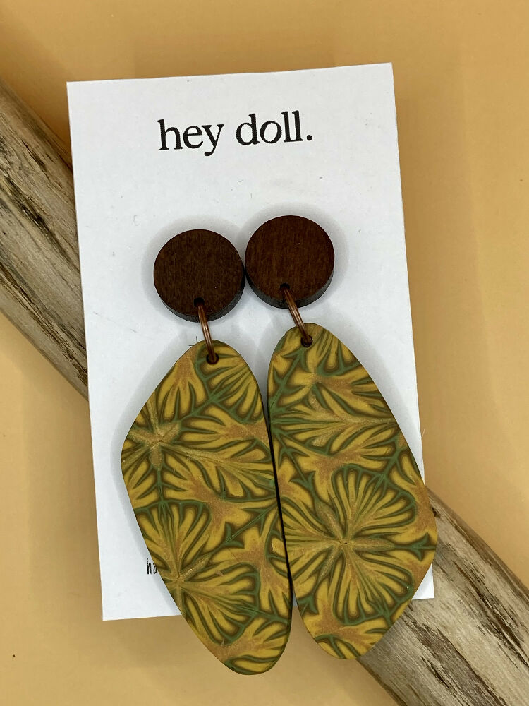 Olive and gold XL dangle studs