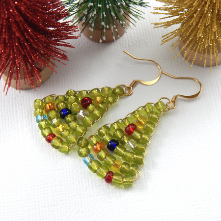 Christmas Tree Earrings,Handwoven Glass Bead Trees