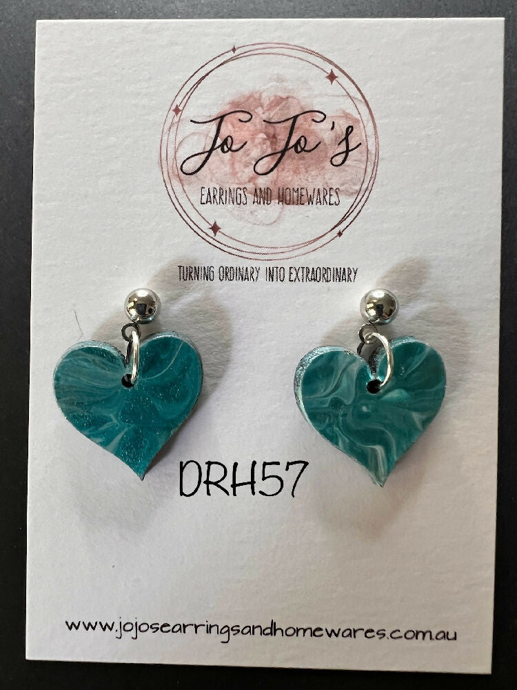 Earring Valentine Heart Teal, White, Gold