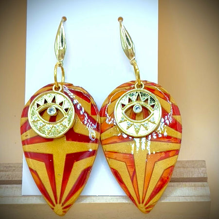 Golden Sunburst Eye of Protection Earrings