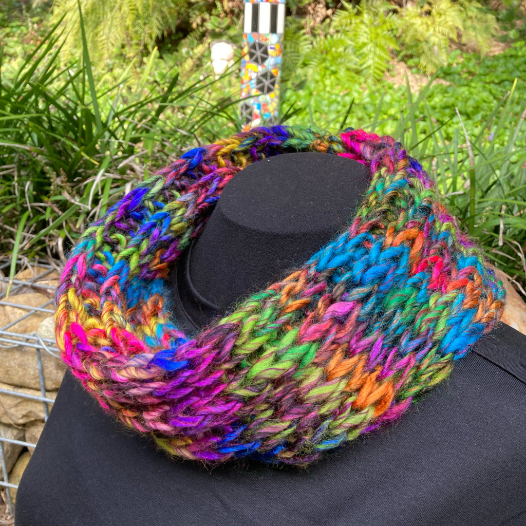 Hand-knitted Cowl - Scarf - Soft and Stretchy - Rainbow Brights