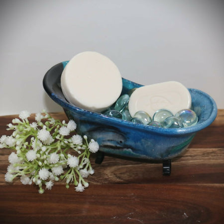 Blue/Black Resin Claw Foot Bath Trinket Tray / Soap dish