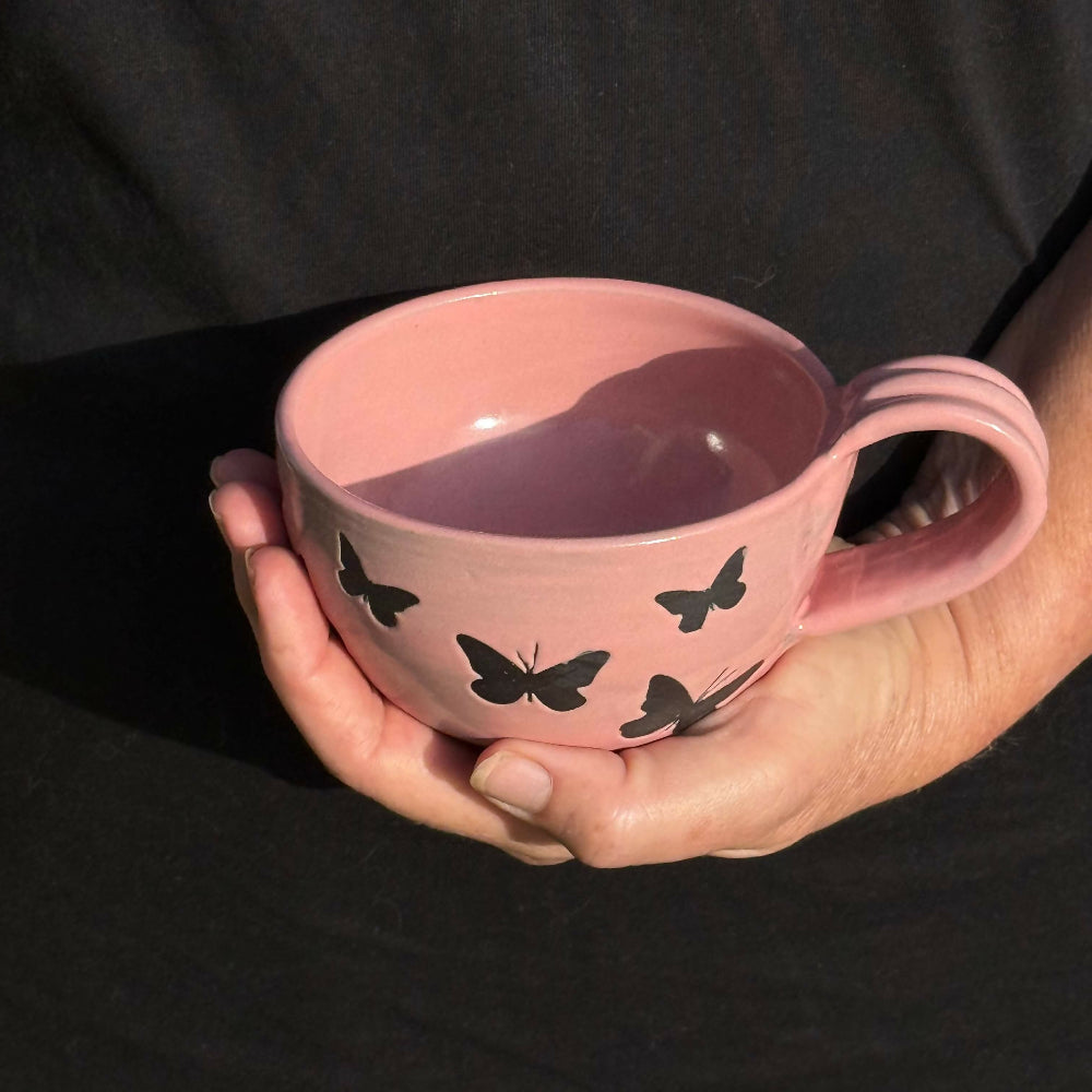 Australian-Ceramic-Pottery-Artist-Ana-Ceramica-Home-Decor-Kitchen-and-Dining-Servingware-Papillon-Noir-Handmade-Breakfast-Set-Pink-Black-Wheel-Thrown-Pottery