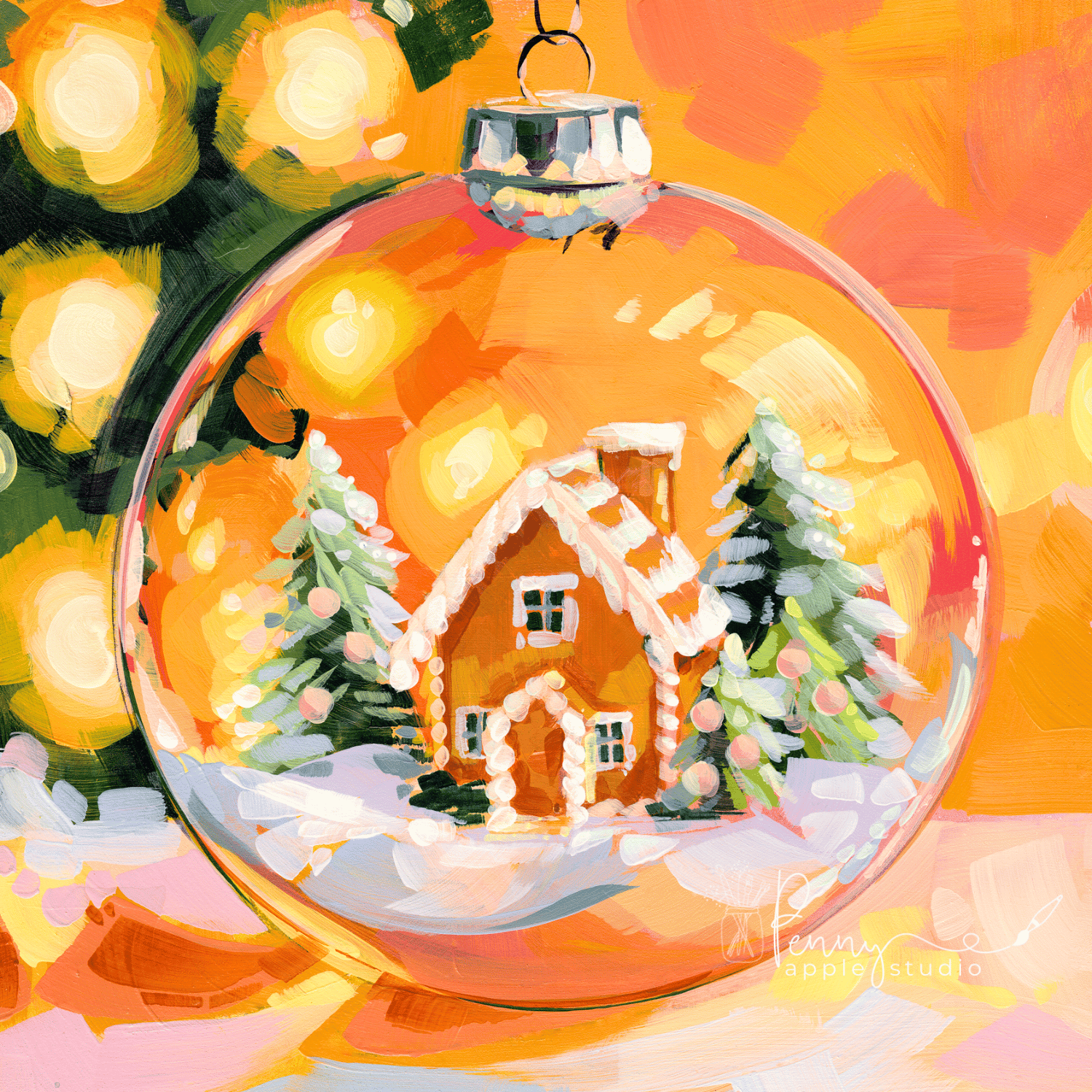 Gingerbread Glow Christmas Greeting Art Card