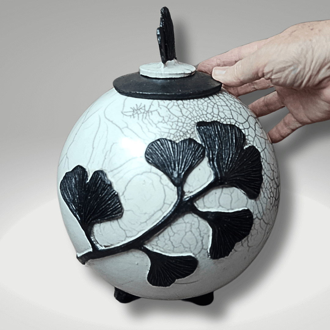 Ginkgo Raku Fired Urn