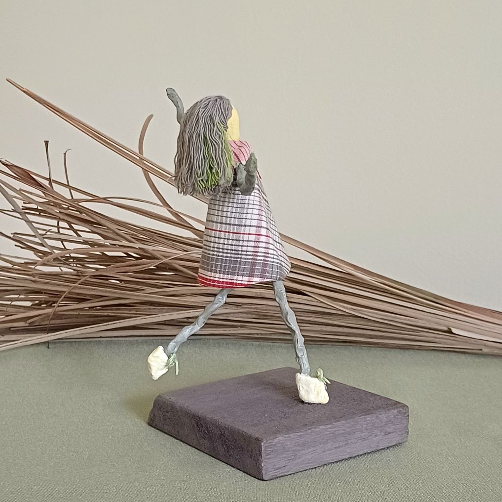 Girl Grey Stick Family, Handmade Table Decoration, Ornament