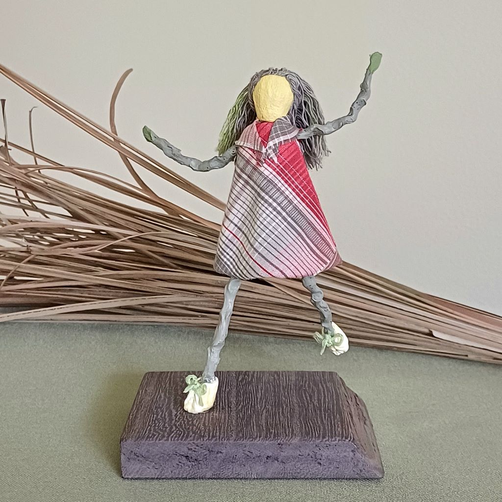 Girl Grey Stick Family, Handmade Table Decoration, Ornament