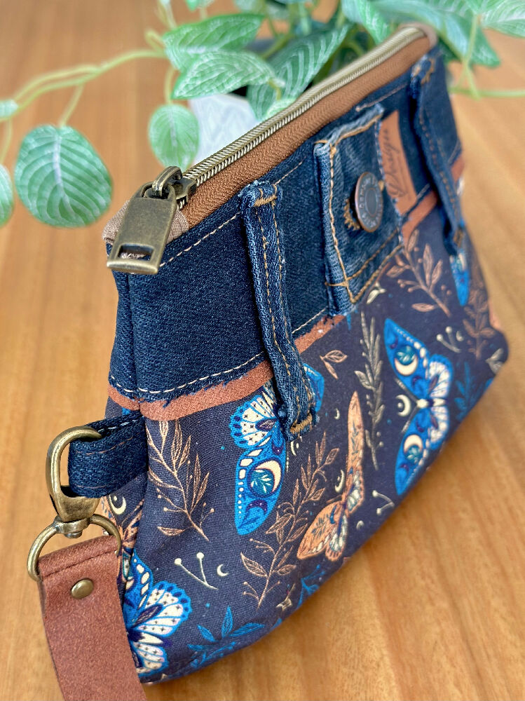 Upcycled Jeans Clutch with Wrist Strap