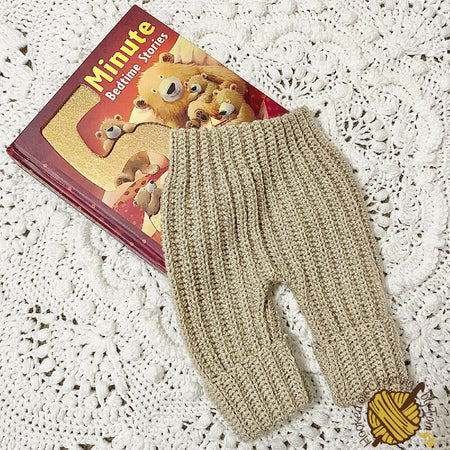 Handmade crochet baby pants with cuff 3-6 months - Neutral