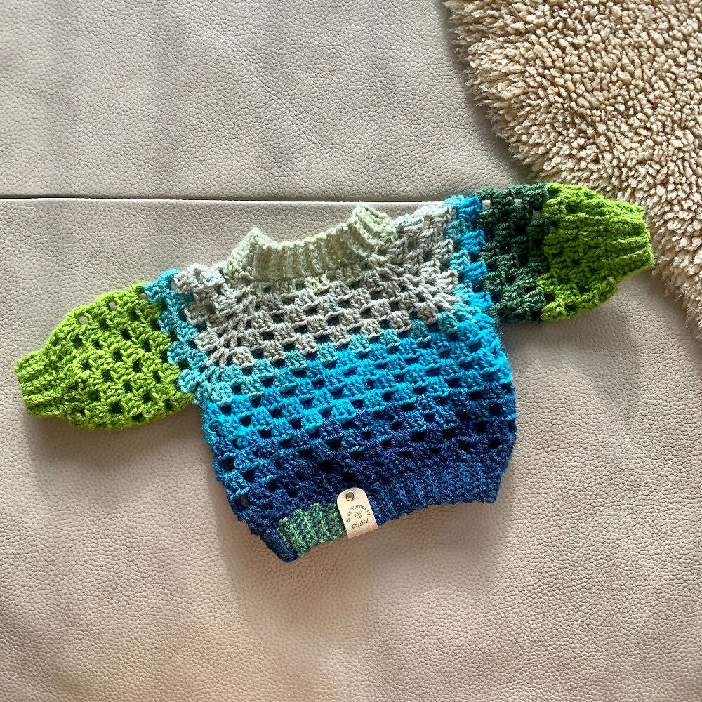 Blue and Green Crochet Granny Stitch Jumper Baby