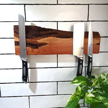 Wall mounted Magnetic Knife Holder, 40cm, Holds 7 knives,Made locally in Western Australia, Lovely Sheoak Timber, Beautiful Wedding Present or Anniversary Gift, Natural Edge