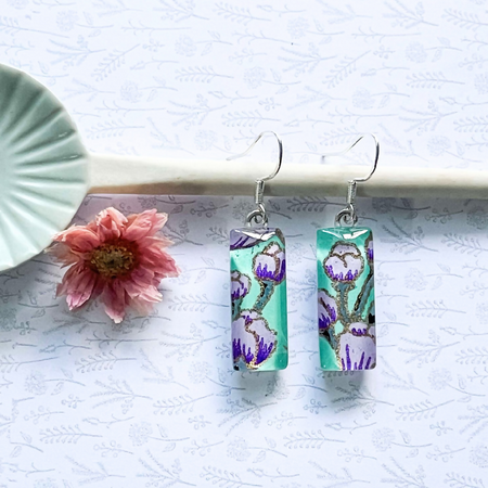Purple Flower Earrings made with Japanese Paper