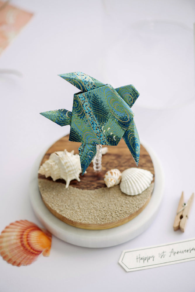 Green Turtle Origami Ornament ~ Paper Wedding Anniversary Gift
