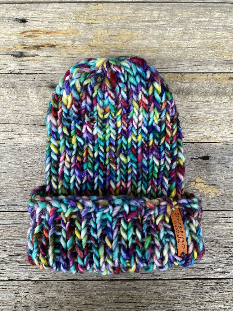 Knitted Beanie, Rainbow Beanie, Ladies Beanie