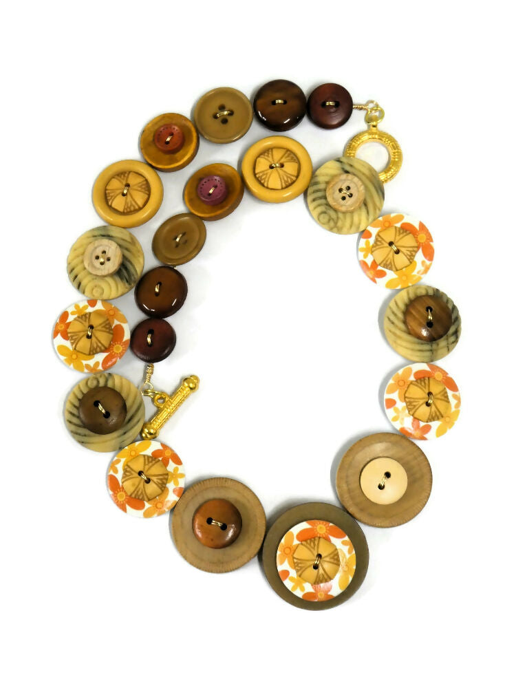 Button necklace - Autumn Flowers