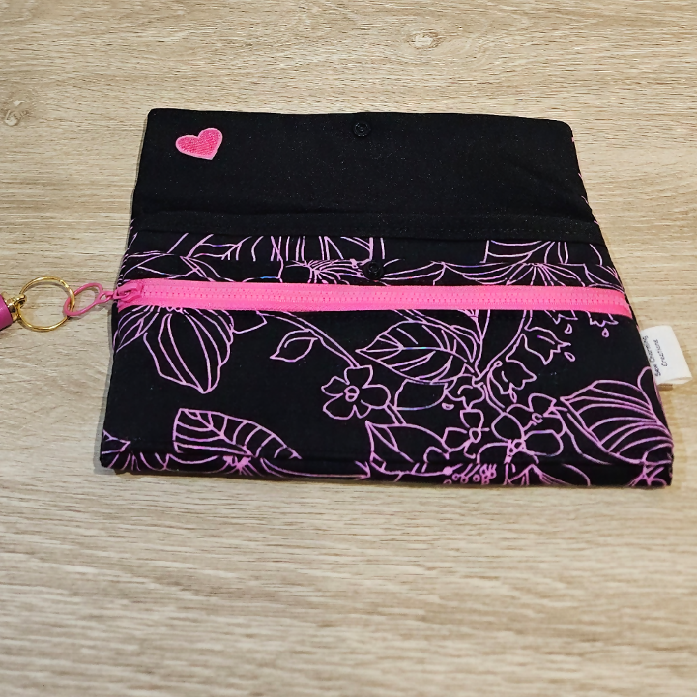 Foldable Wallet/Purse/Mobile Phone Holder - Black and Pink Design