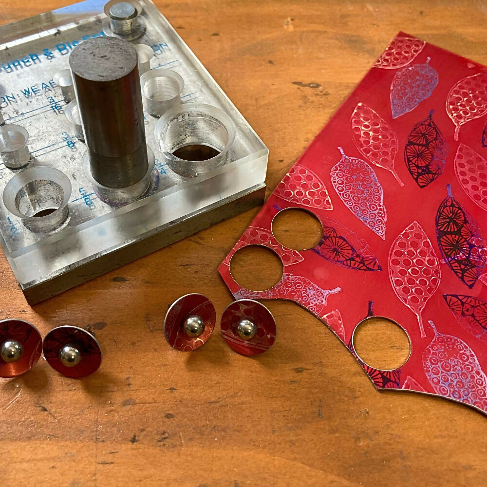 Anodised aluminium stud earrings hand printed and dyed - Colour and Alloy Collection