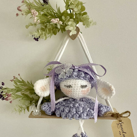 Handmade Crochet Lamb Wall Hanging. Nursery Decor, Baby Wall Hanging