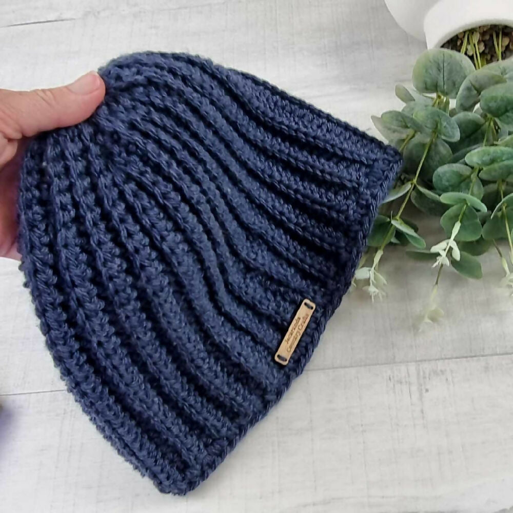 Navy Mens Ribbed Beanie RS