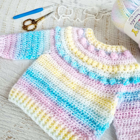 Newborn Baby Jumper Pastel Crocheted Bobble Sweater