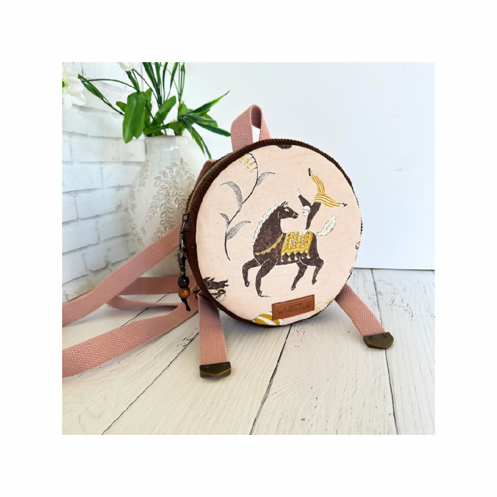 Mini Circle Backpack - Horse in Shell Pink