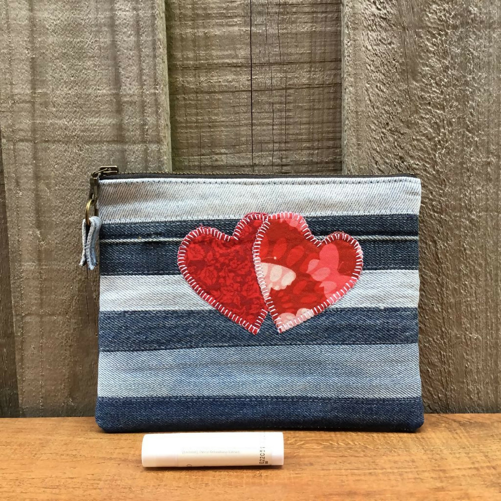 Upcycled Denim Purse – Red Hearts