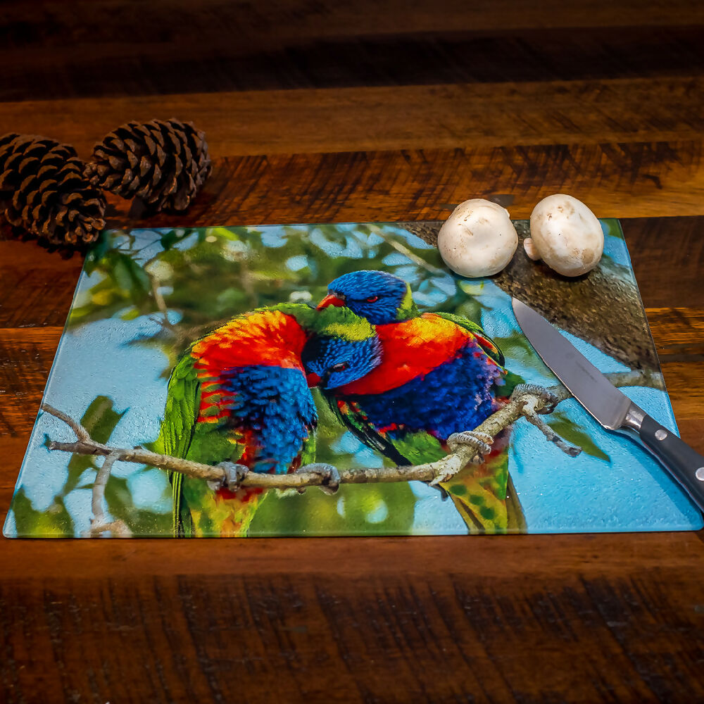 Rainbow Lorikeet Chopping Board - Tempered Glass