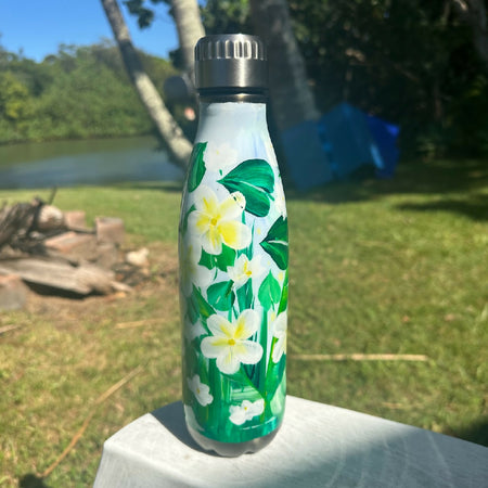 Hand Painted Drink Bottle - One Of A Kind Original Artwork Frangipani