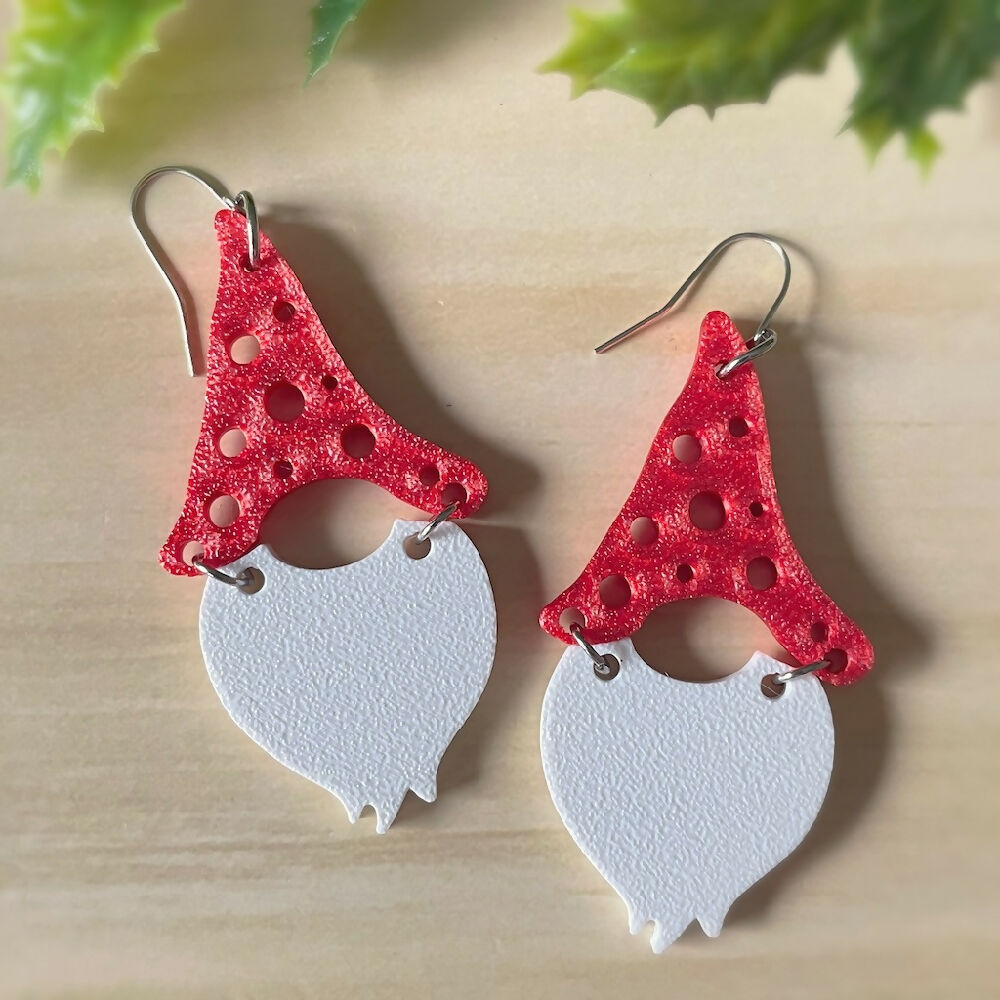 Australian-artist-handmade-jewellery-earrings-Christmas-Gnome-Earrings-Red-Pointy-Hat