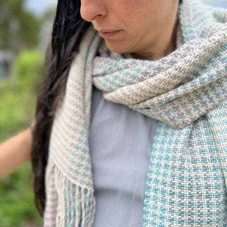 ‘Spring Dusk’ Handwoven Alpaca Yarn & Cotton Shawl Scarf