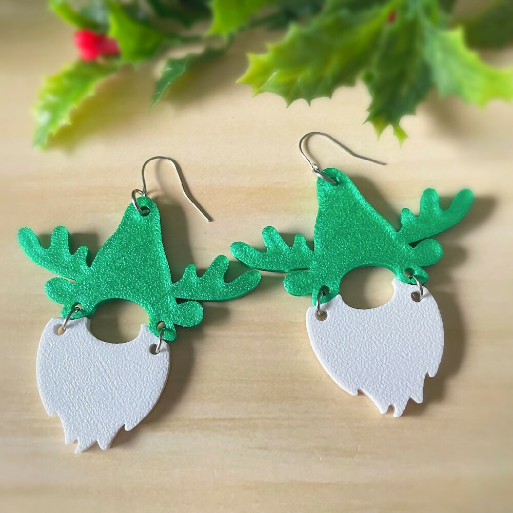 Australian-artist-handmade-jewellery-earrings-Christmas-Gnome-Earrings-Green-Antlers