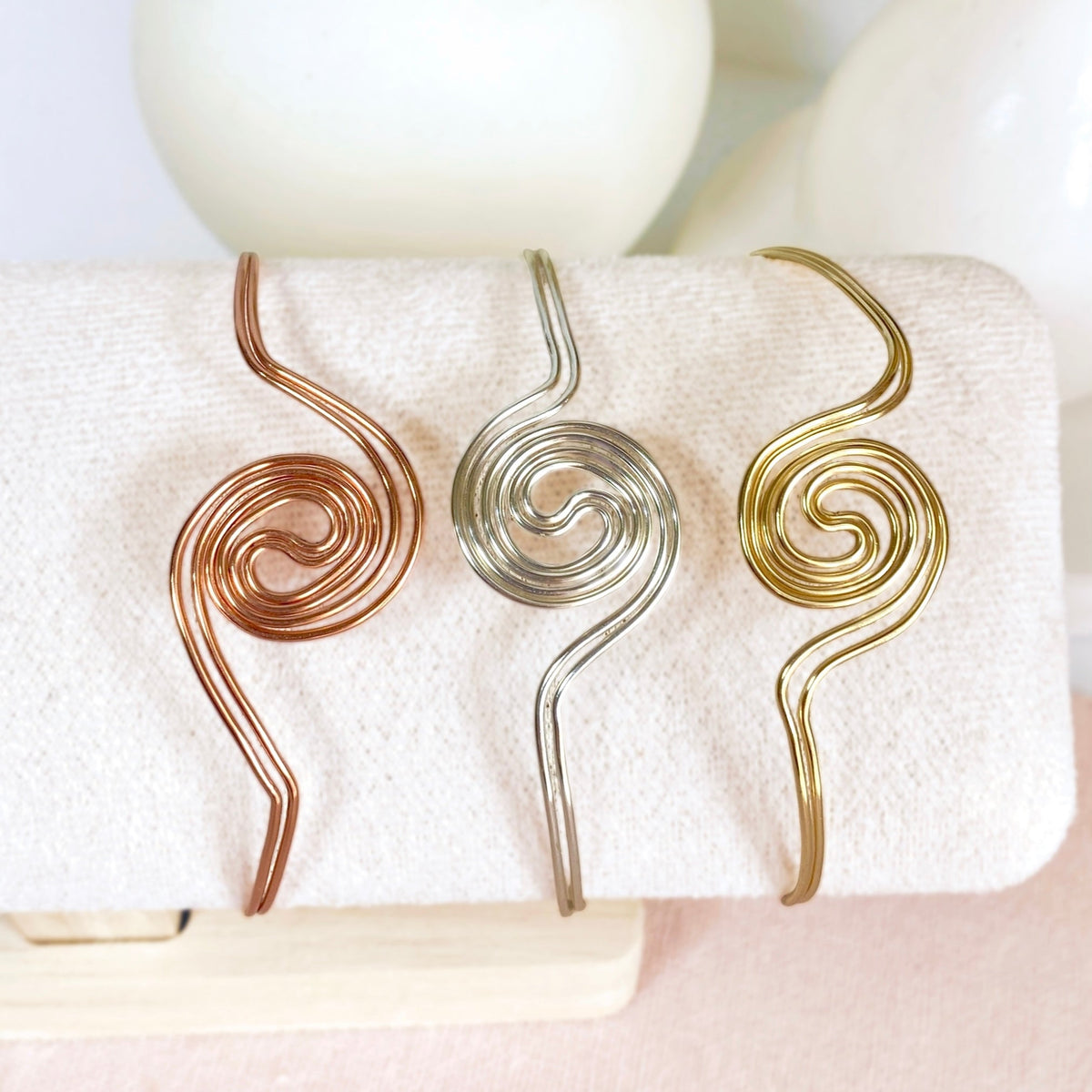 Spiralling double band cuff bracelet | Copper or Silver or Gold