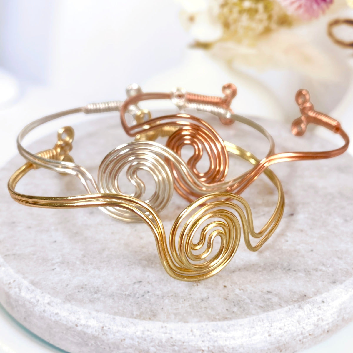 Spiralling double band cuff bracelet | Copper or Silver or Gold