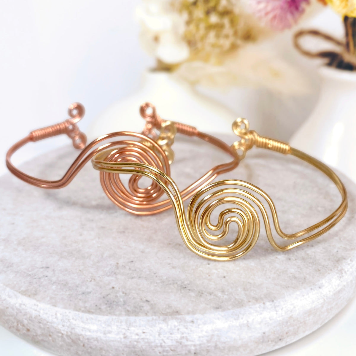 Spiralling double band cuff bracelet | Copper or Silver or Gold