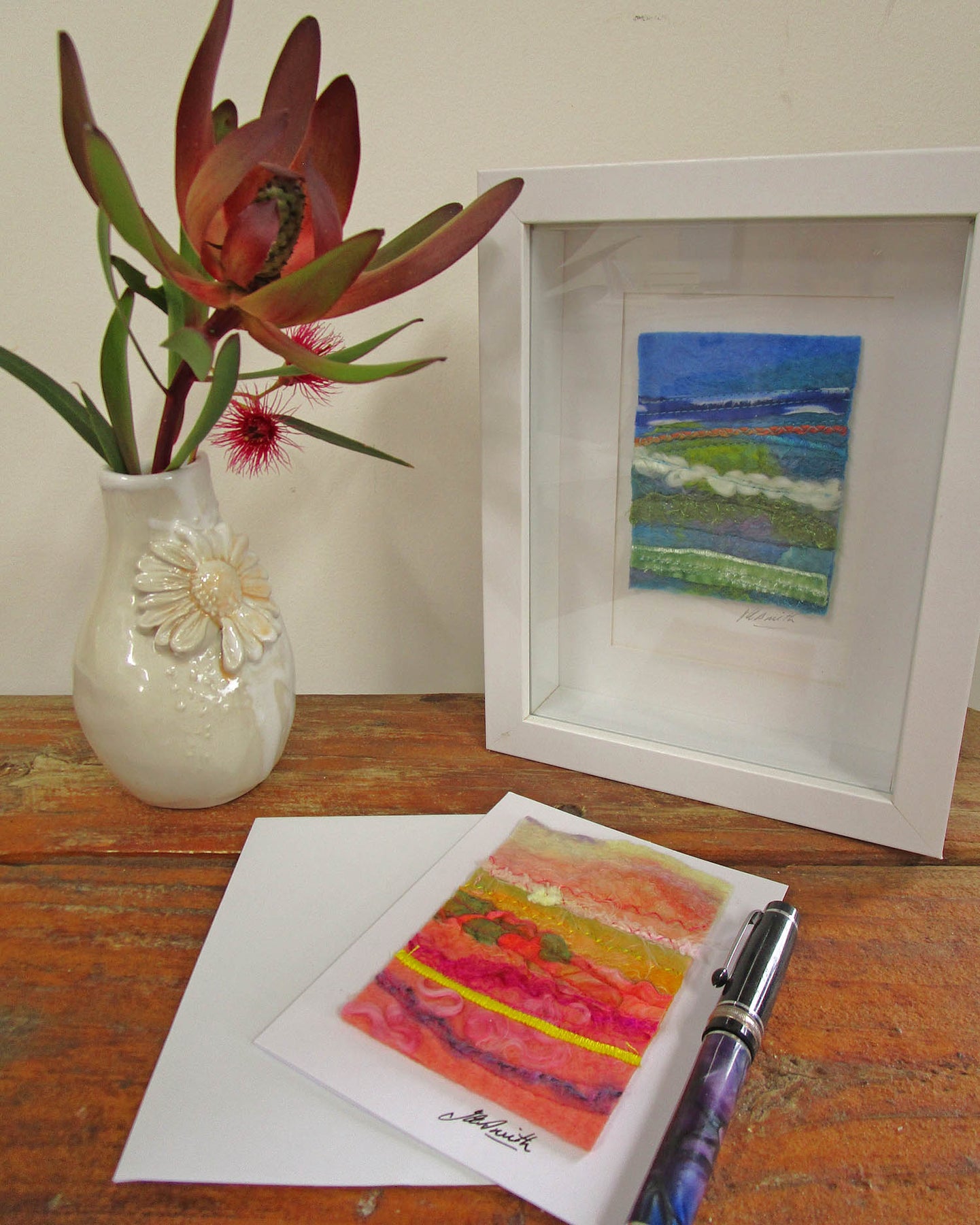 Original Handmade Greeting Card - Spring Landscape - Textile Art