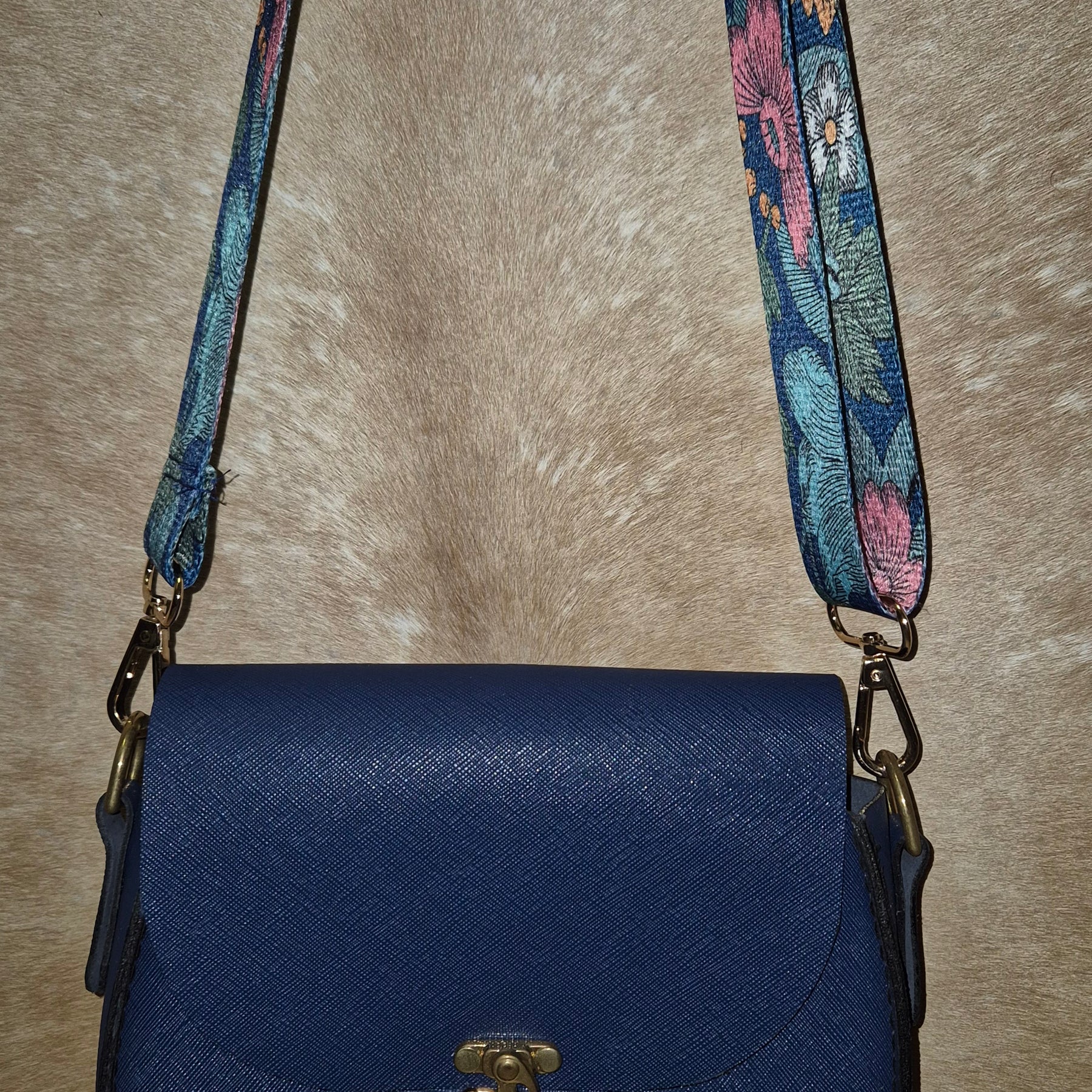 Navy blue Saffiano leather saddle bag