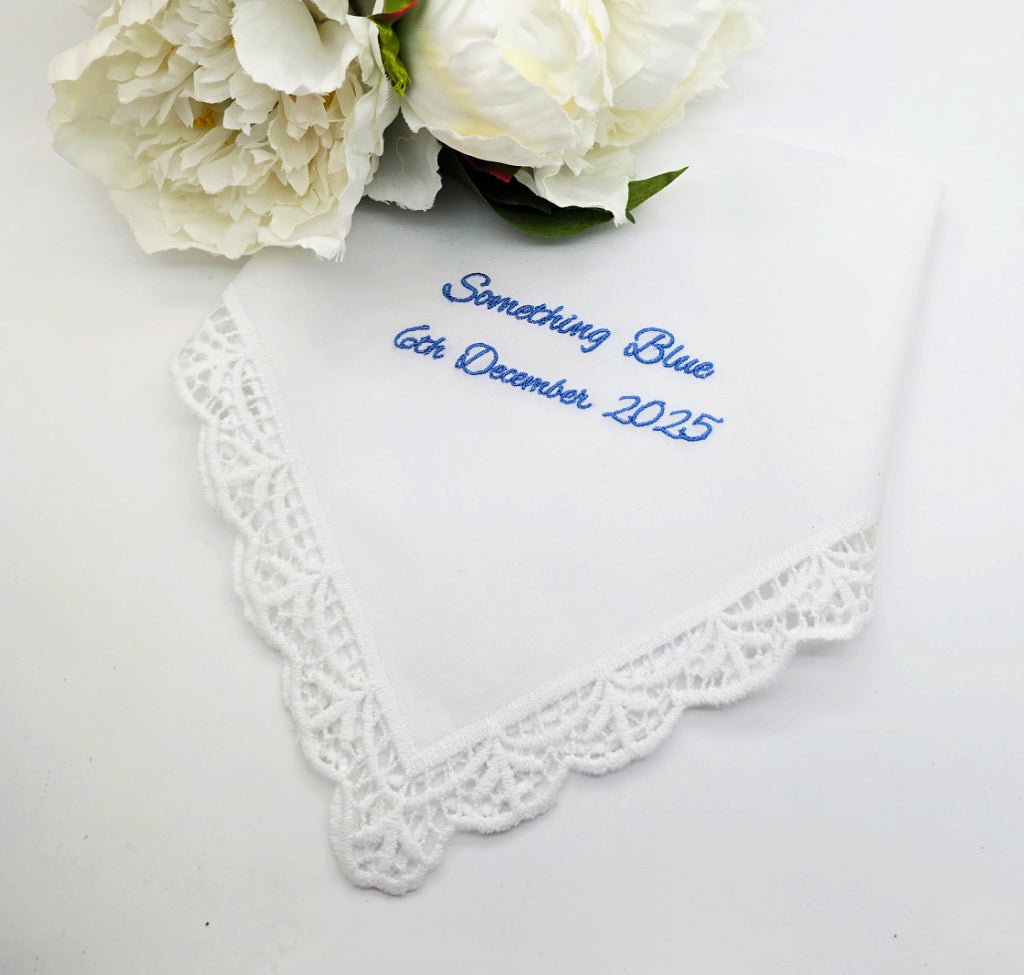 Something Blue Elegant Personalised Bride's Handkerchief Gift