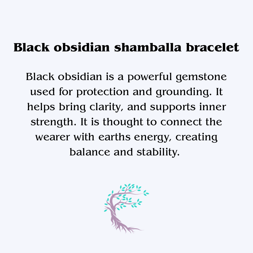 Womans black obsidian bracelet - Modern November birthstone - Shamballa style - adjustable