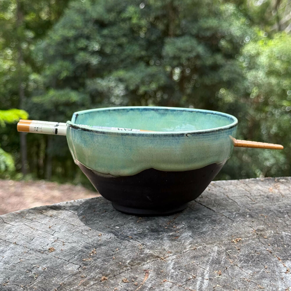 Australian-Ceramic-Pottery-Artist-Ana-Ceramica-Home-Decor-Kitchen-and-Dining-Servingware-donburi-bowl-with-chopsticks-black-clay-wheel-thrown-pottery