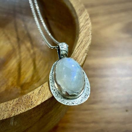 Sterling Silver Rainbow Moonstone Bezel Pendant