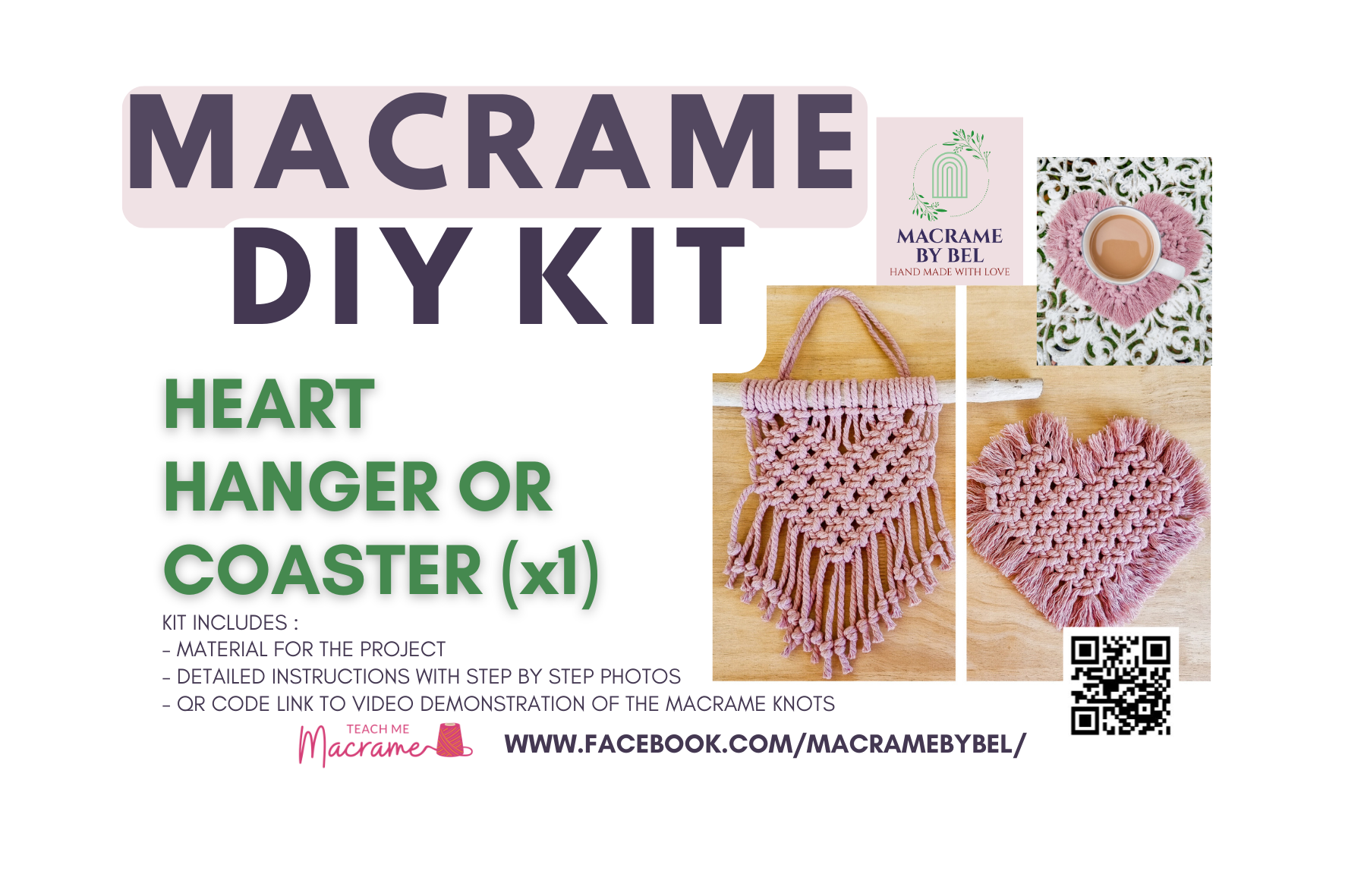 Macrame DIY Kit - Heart coaster OR hanger