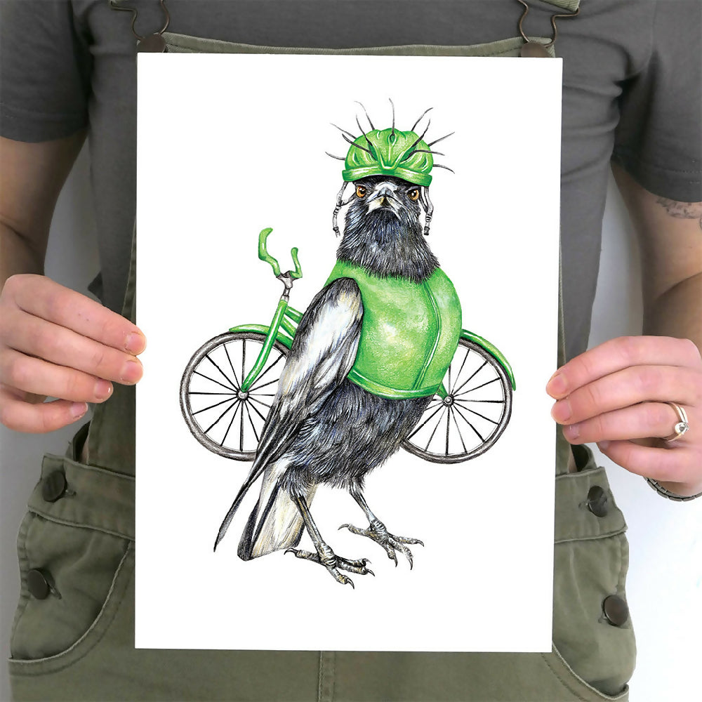 'Clive the Cyclist Magpie' Art Print