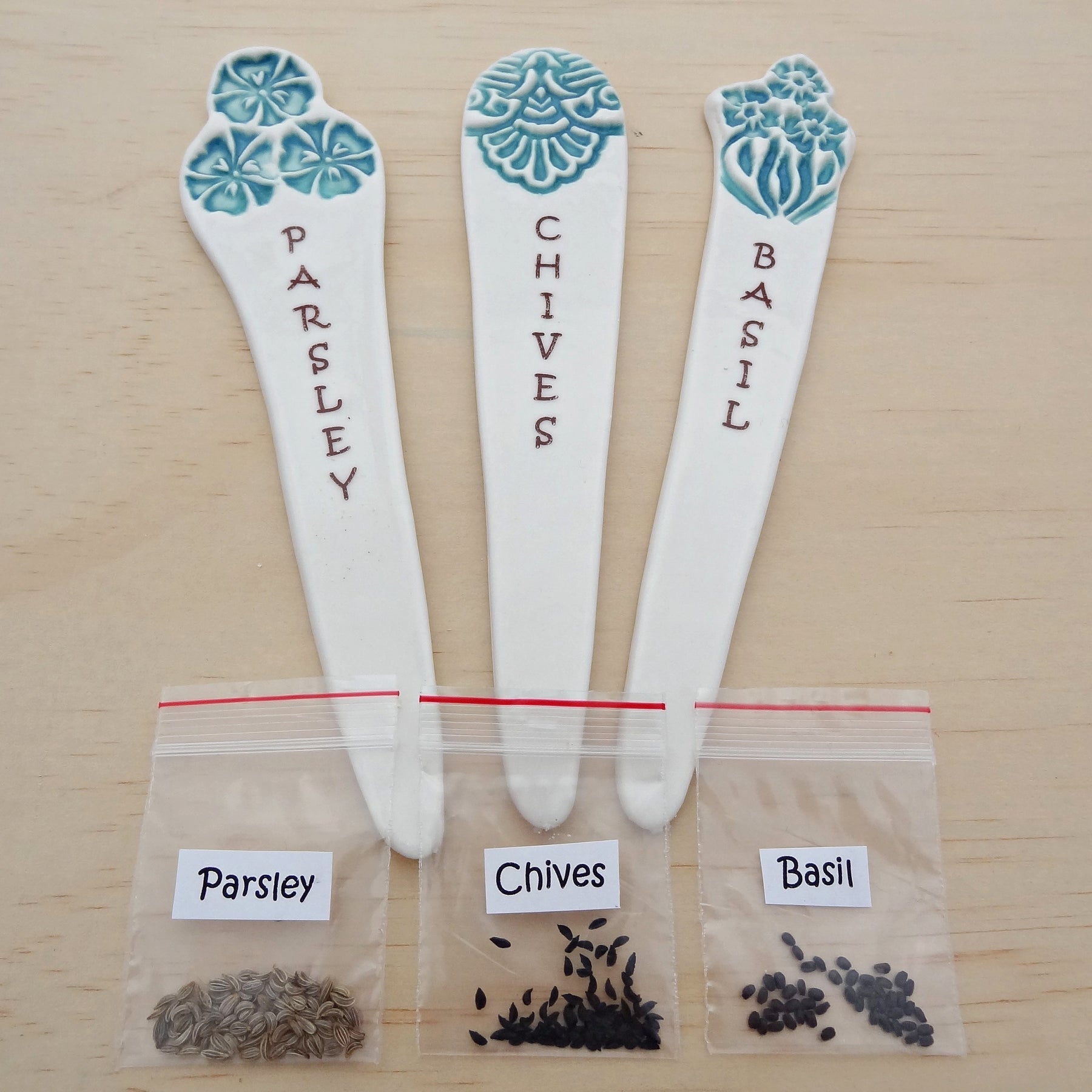 Ceramic herb markers gift set. Seeds included