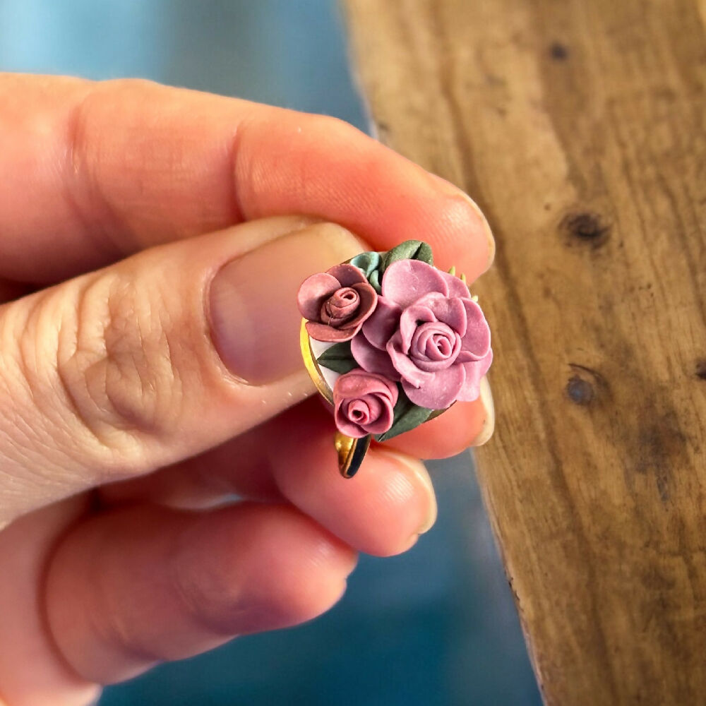 Floral Rose Hand sculpted Ring- Pink Musk
