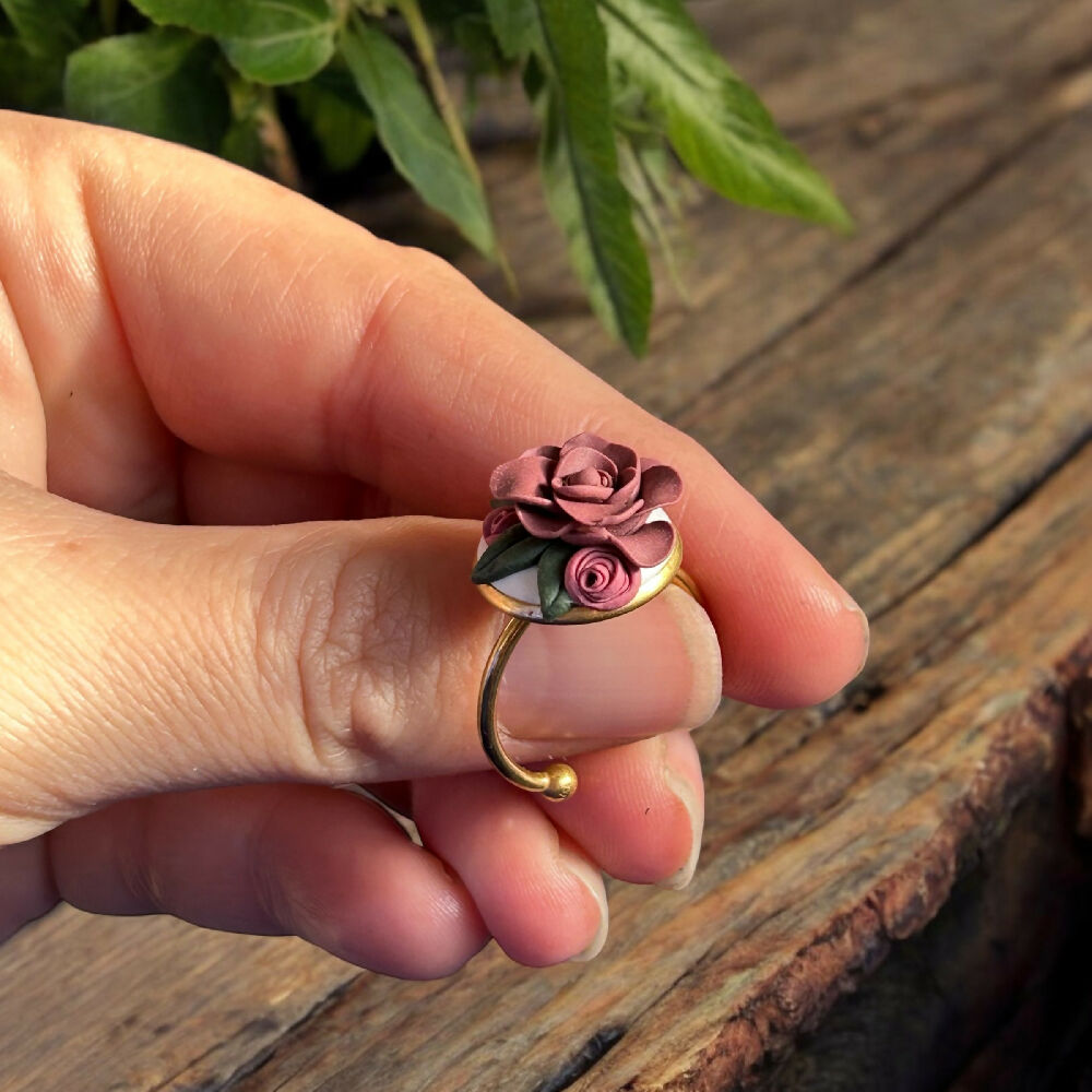 Floral Rose Hand sculpted Rings - Dusty Mauve