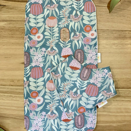 Baby Bib and Burp Cloth Set - Blue Banksias