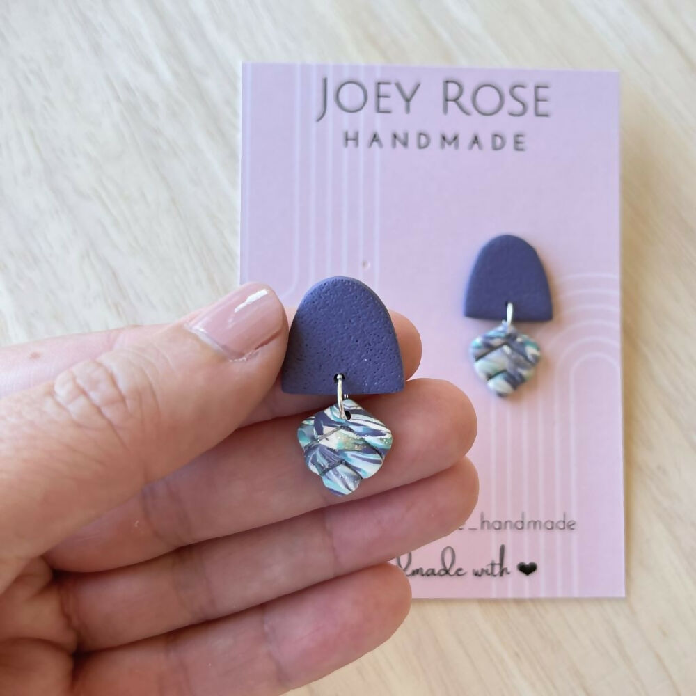 Small purple drop polymer clay earrings 3