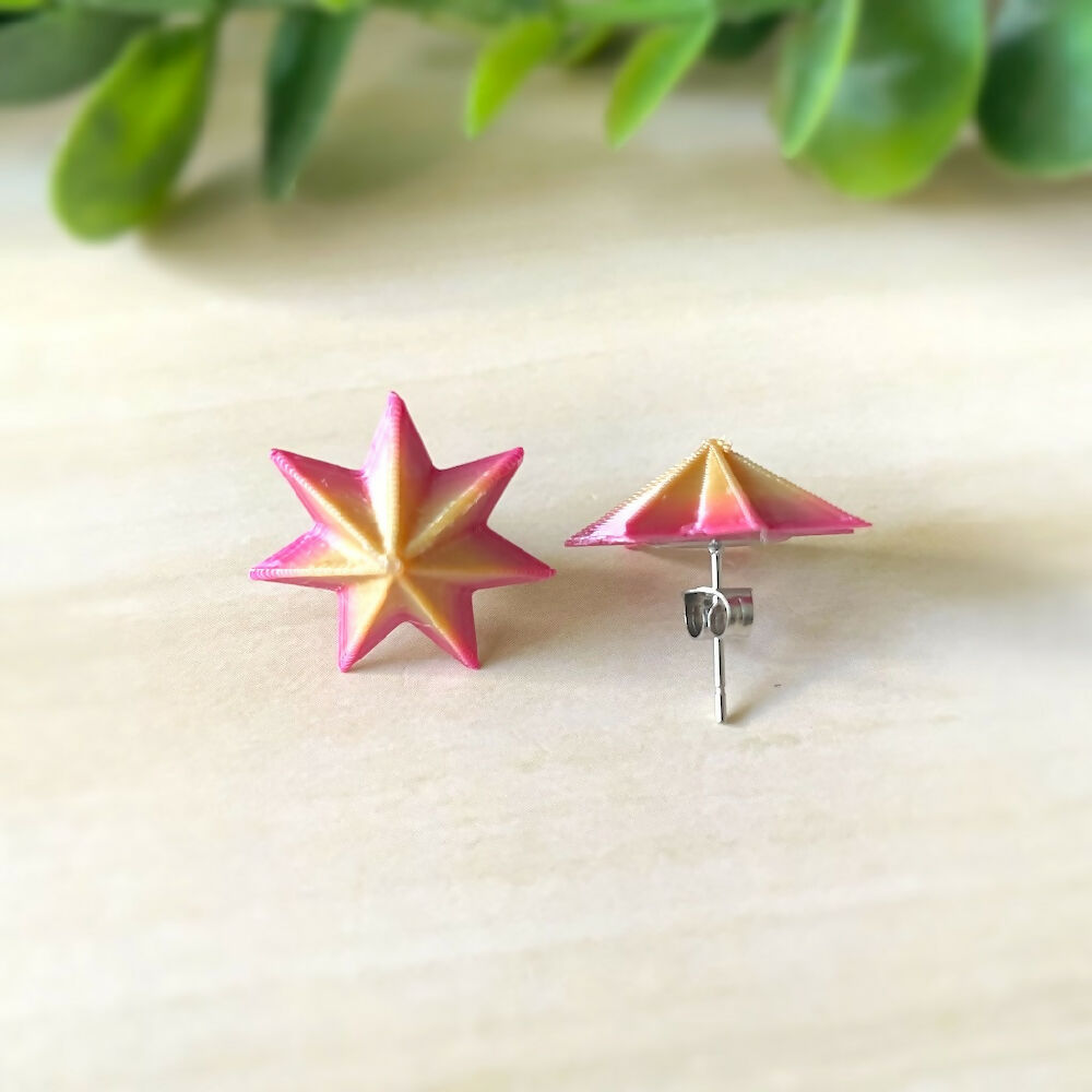 Australian-artist-handmade-jewellery-stud-earrings-3D-printed-star-yellow-pink-6