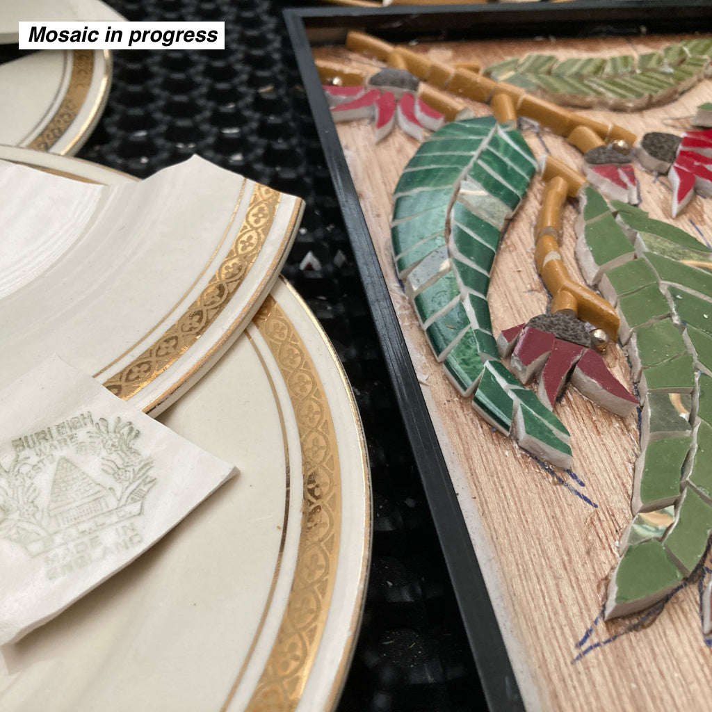 Personalised Mosaic House Number - Upcycled Crockery - Flowering Gums